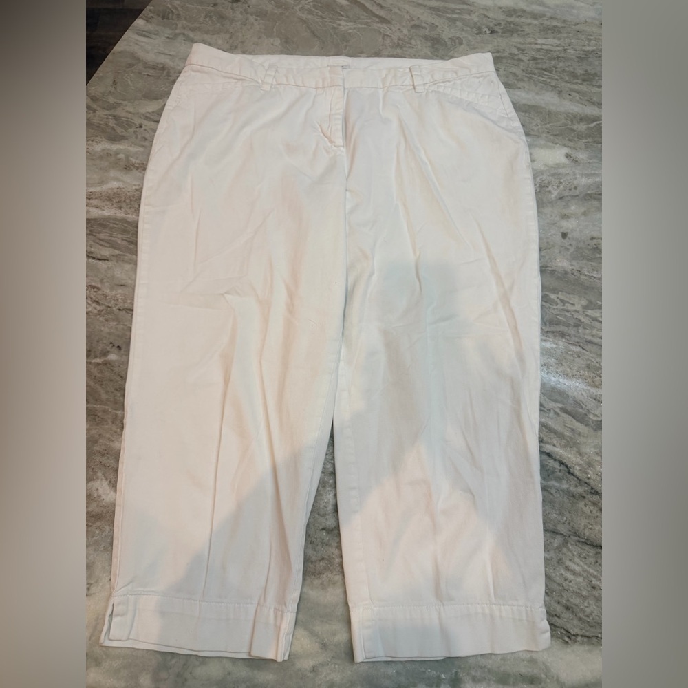Liz Claiborne White Stretch Capri Pants Womens 14 Cotton Summer Casual Capris